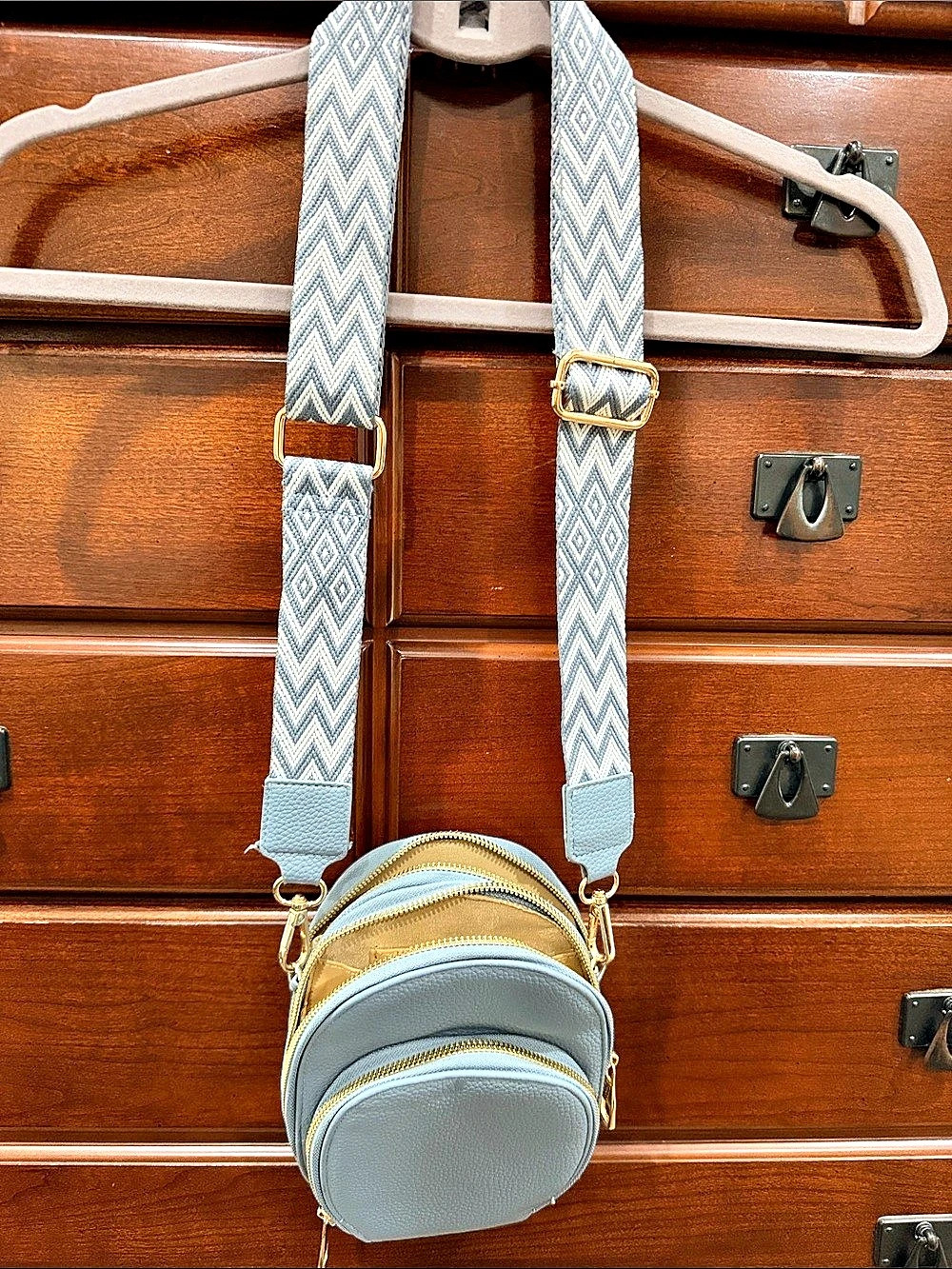 Blue & White Geometric Crossbody Bag